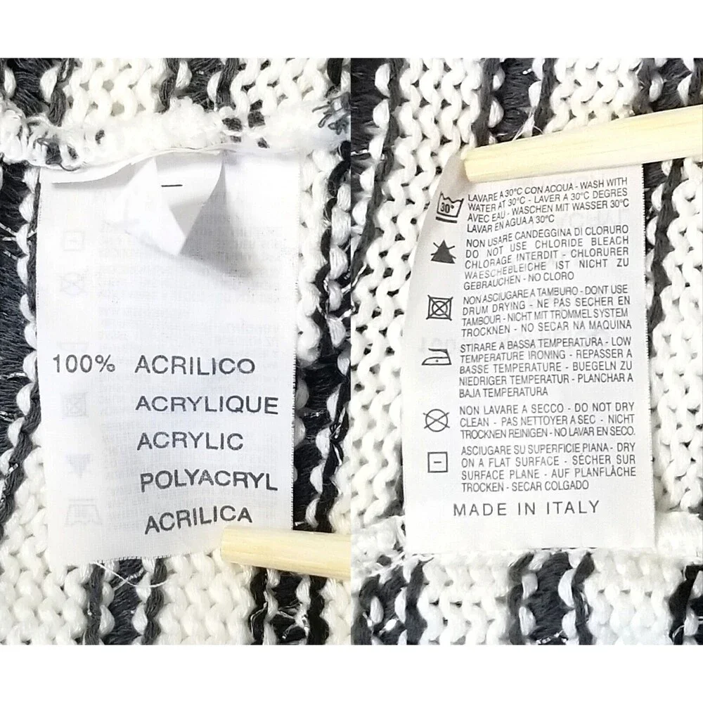 SKOVHUUS White Striped Cardigan Sweater Sz XL Gray Black Silver Stripes Italy - Picture 9 of 9